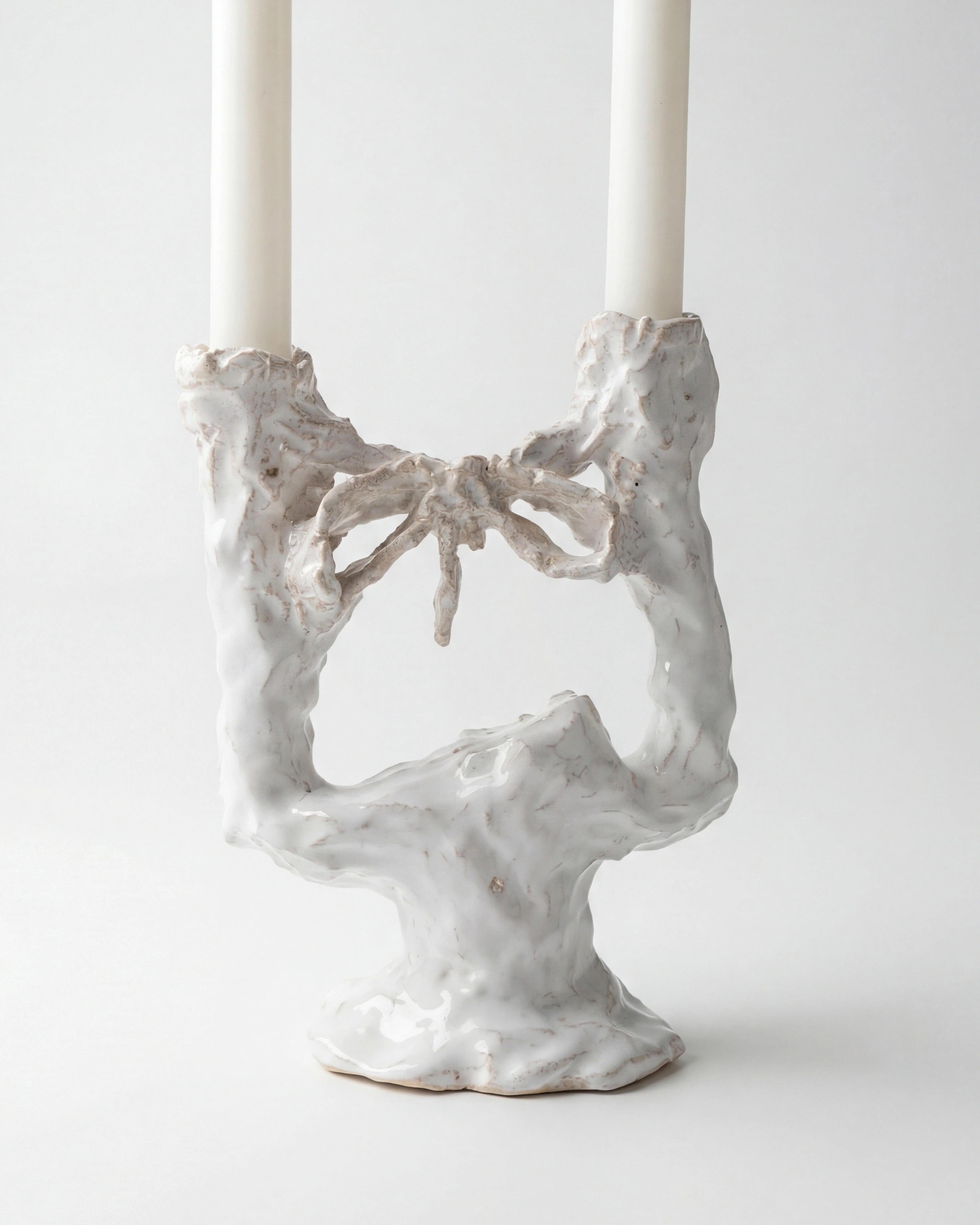 BOW Candleholder Candelabra Two Candles Ribbon Handmade