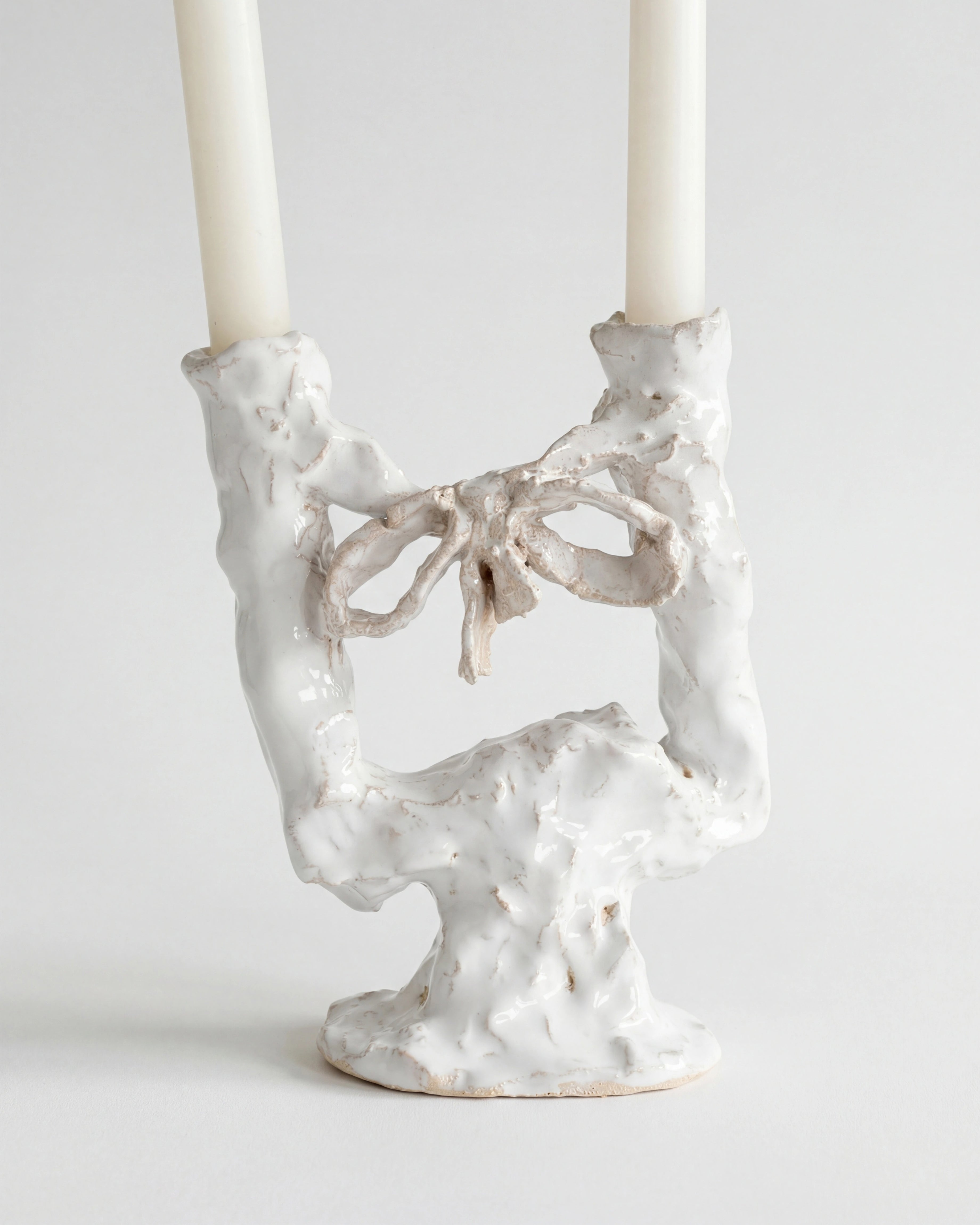 BOW Candleholder Candelabra Two Candles Ribbon Handmade