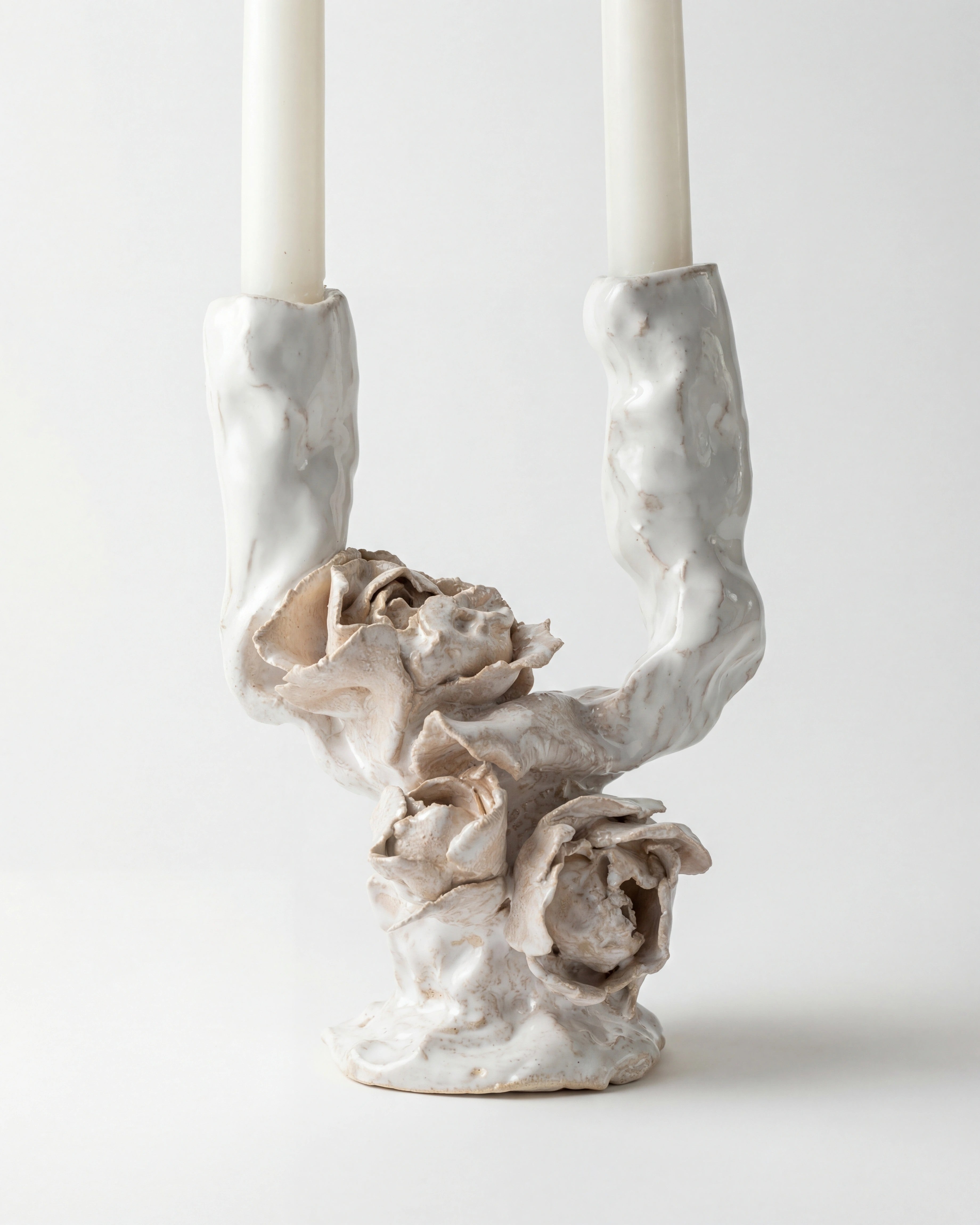 ROSES Candleholder Candelabra Two Candles Handmade